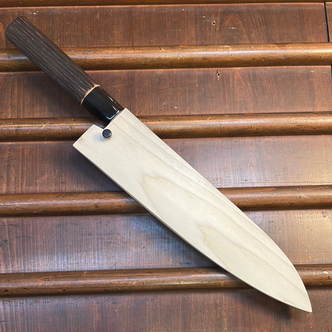 Sakai Kikumori Nakagawa 210mm Gyuto Aogami 1 Kurouchi Burnt Chestnut W/ Saya - Image 2