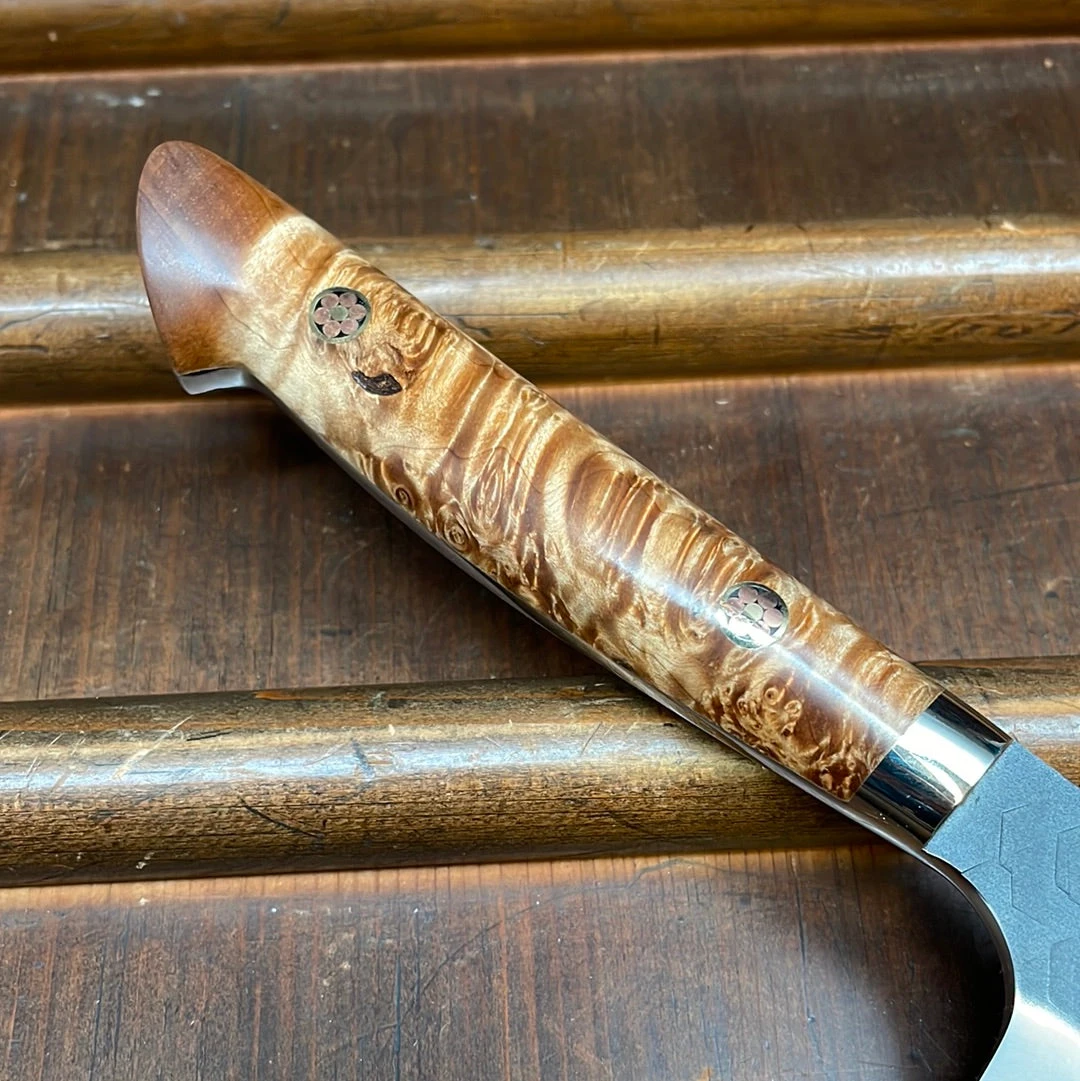 Nigara Hamono SG2 150mm Honesuki Kaku Kurouchi Tsuchime Stabilized Maple Burl Western Handle - Image 2