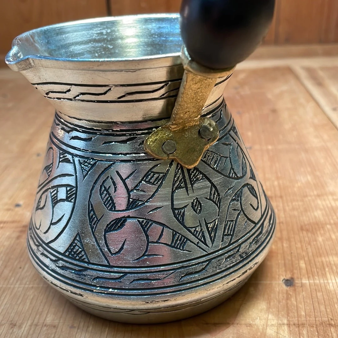 Kulhan Hand-carved Nickel And Copper Turkish Coffee Pot - Image 4