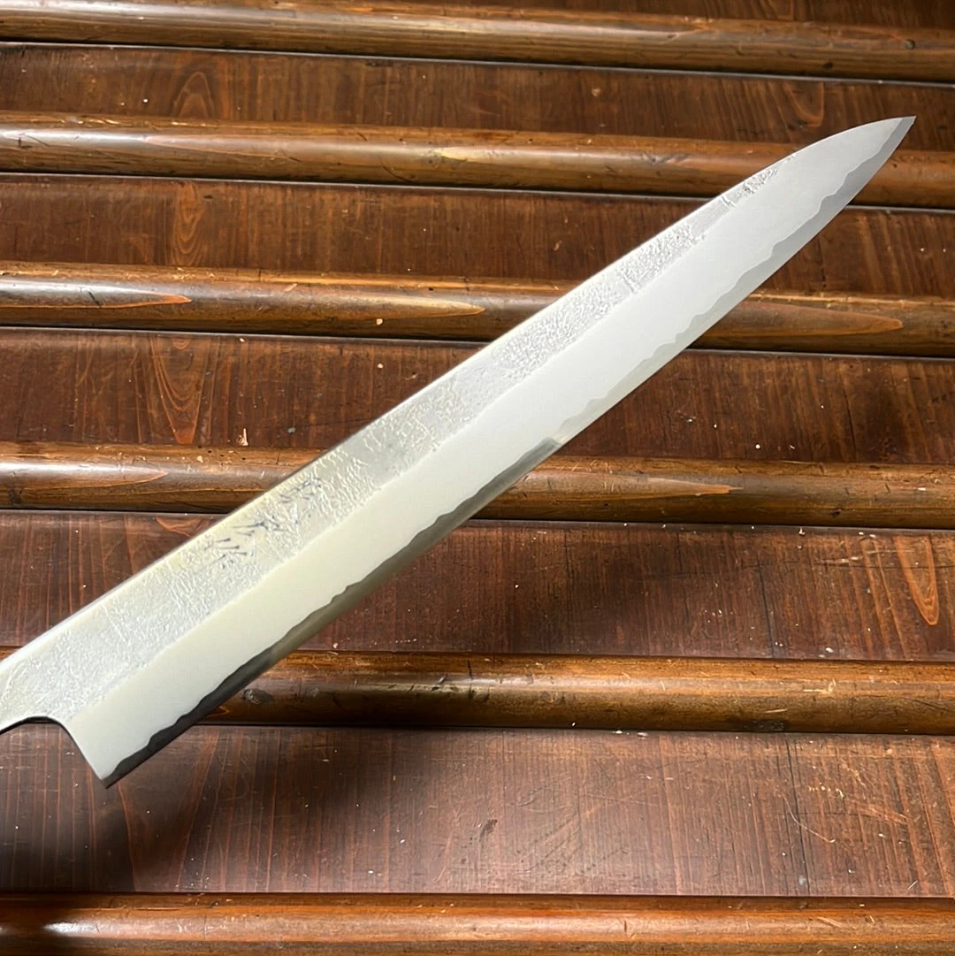 Wakui 240mm Sujihiki Stainless Clad Aogami 2 Nashiji Warikomi Chestnut - Image 2