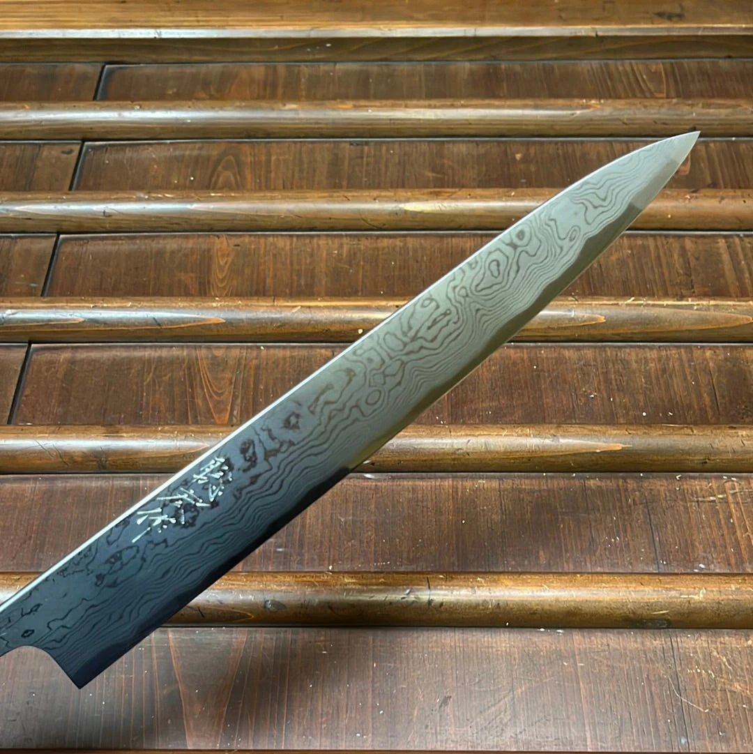 Wakui 240mm Sujihiki Shirogami 2 Suminagashi Chestnut - Image 3