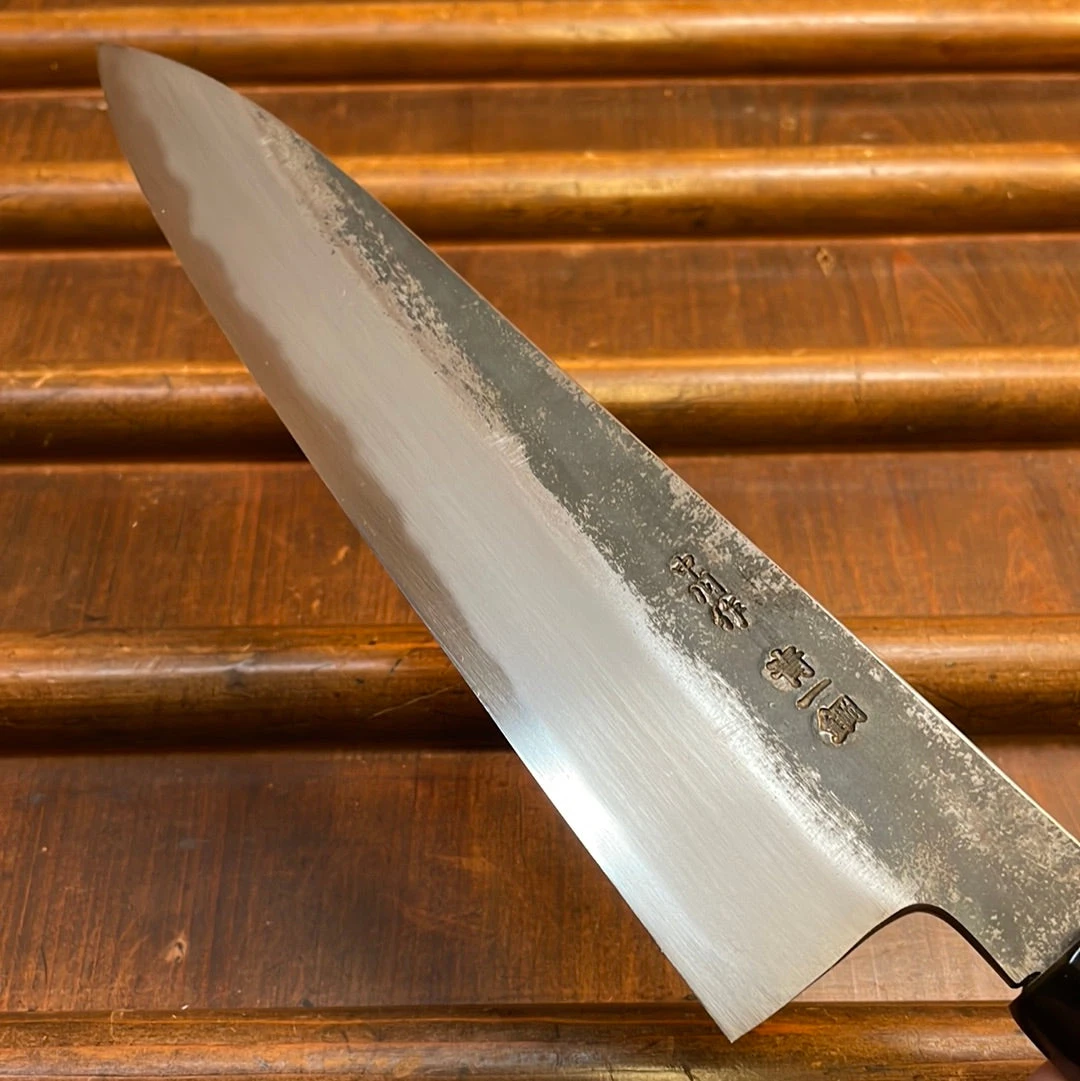 Sakai Kikumori Nakagawa 210mm Gyuto Aogami 1 Kurouchi Burnt Chestnut W/ Saya - Image 6
