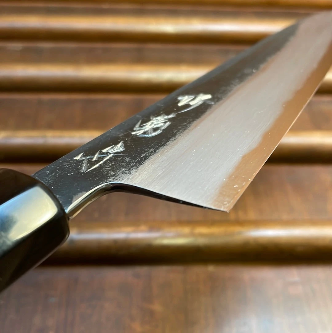 Sakai Kikumori Nakagawa 210mm Gyuto Aogami 1 Kurouchi Burnt Chestnut W/ Saya - Image 5