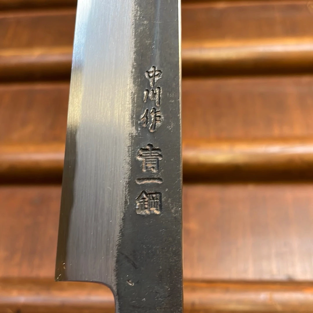 Sakai Kikumori Nakagawa 135mm Petty Aogami 1 Kurouchi Burnt Chestnut W/ Saya - Image 7