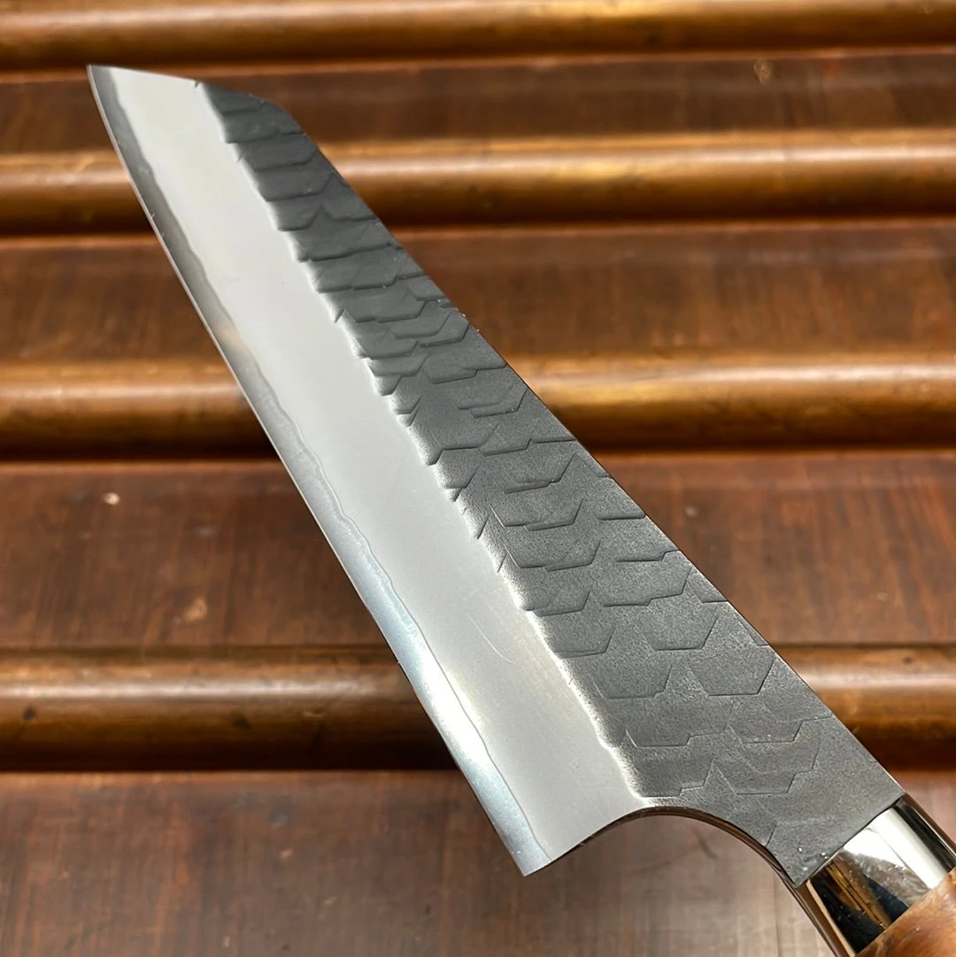 Nigara Hamono SG2 150mm Honesuki Kaku Kurouchi Tsuchime Stabilized Maple Burl Western Handle - Image 5