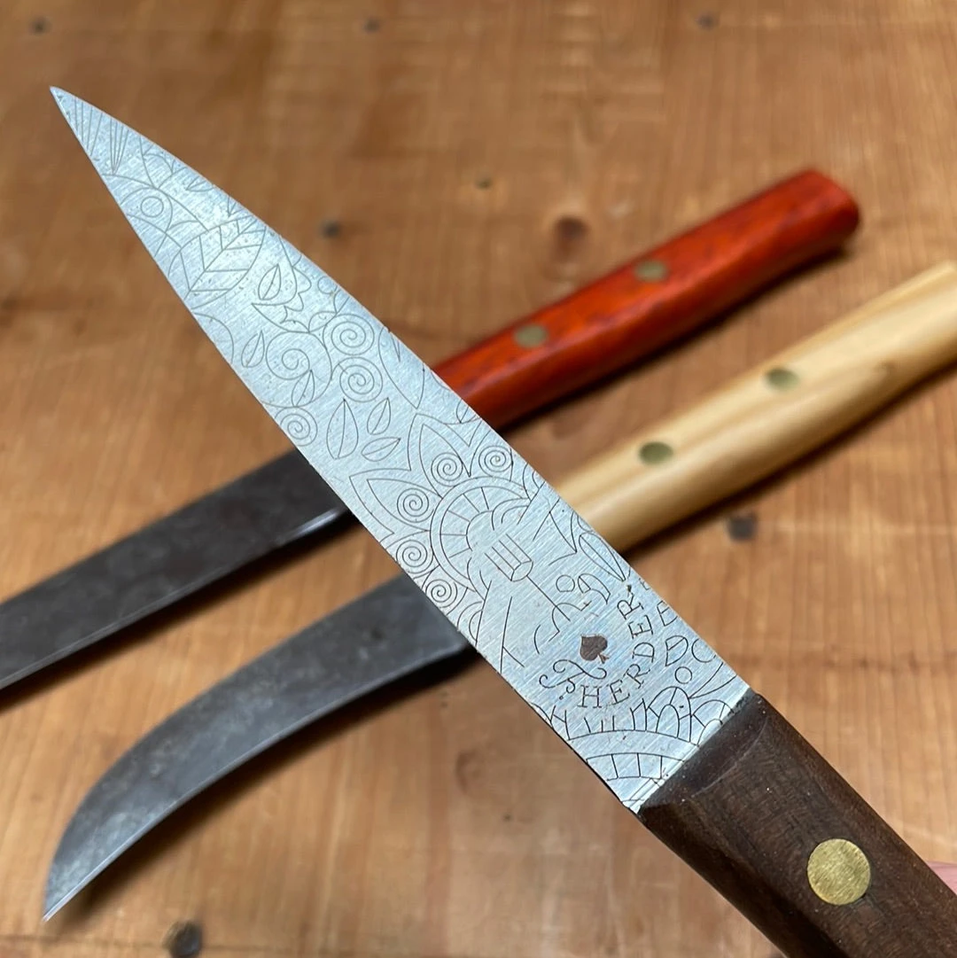 Friedr Herder Set Of 3 Paring Carbon Birdsbeak Sheepsfoot Spear Padouk Olive Walnut - Image 8