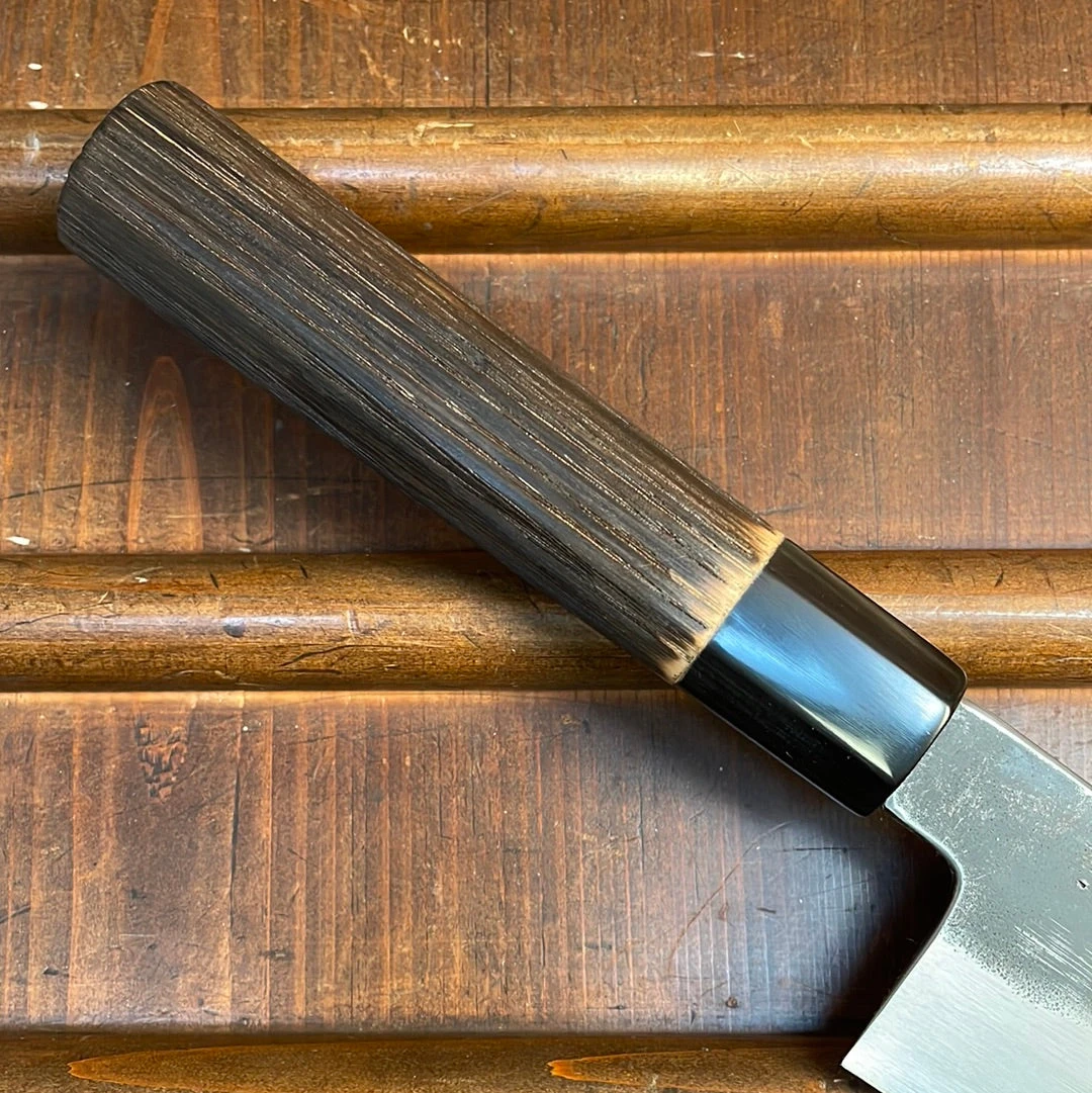Sakai Kikumori Nakagawa 240mm Gyuto Aogami 1 Kurouchi Burnt Chestnut W/ Saya - Image 8