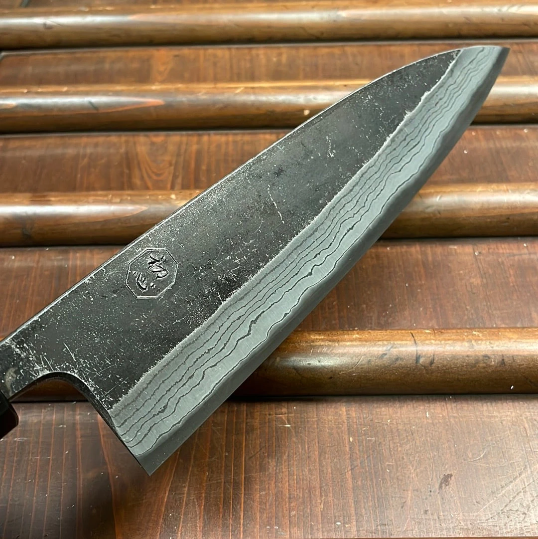 Kumokage 210mm Gyuto Aogami 2 Kurouchi Carbon Damascus Oct Teak Horn - Image 3