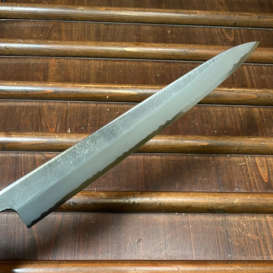 Wakui 240mm Sujihiki Stainless Clad Aogami 2 Nashiji Warikomi Chestnut - Image 3